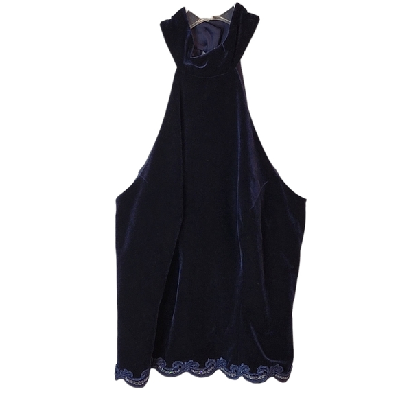 Bari Jay Vintage Satin Feel Midnight Dark Blue Beeded Sequined Trim Top 5-6 - Picture 2 of 12